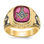 IB Goodman 14k Mens Polished and Textured Black Enamel Lab Created Ruby Masonic Ring