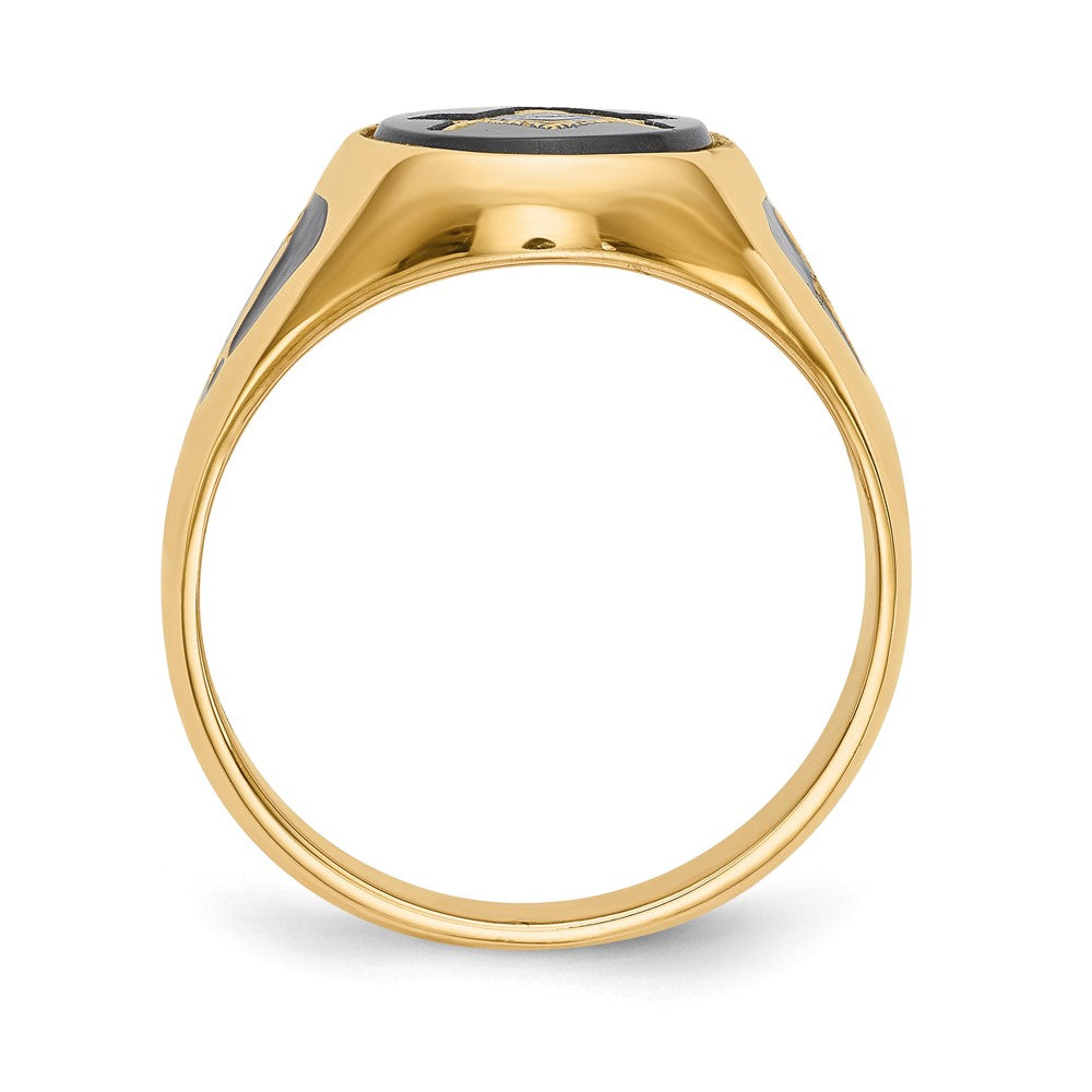IB Goodman 14k Mens Polished and Textured with Black Enamel and Oval Onyx Masonic Ring