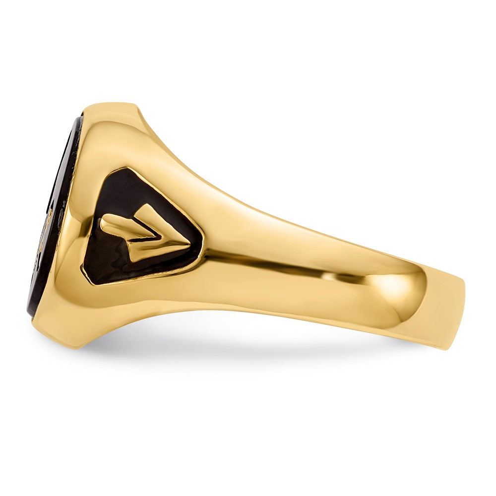 IB Goodman 14k Mens Polished and Textured with Black Enamel and Oval Onyx Masonic Ring