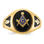 IB Goodman 14k Mens Polished and Textured with Black Enamel and Oval Onyx Masonic Ring
