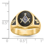 IB Goodman 14k Mens Polished and Textured with Black Enamel and Oval Onyx Masonic Ring