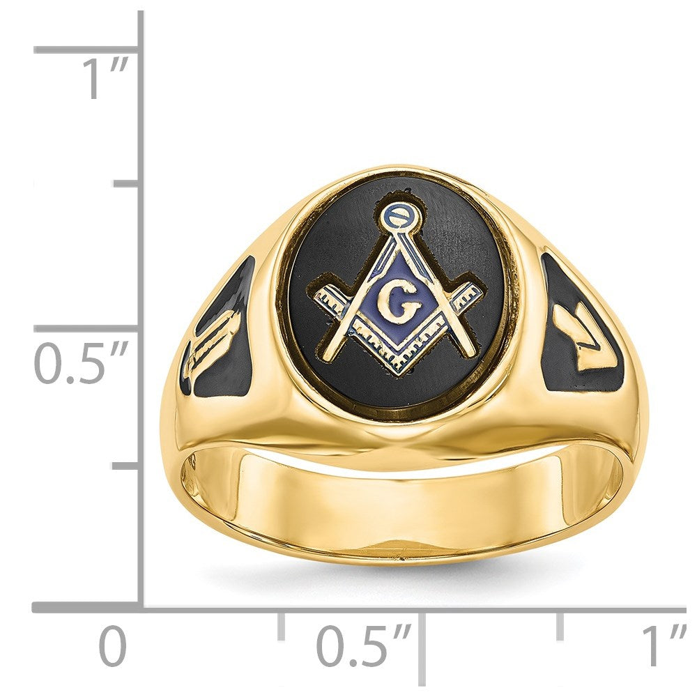 IB Goodman 14k Mens Polished and Textured with Black Enamel and Oval Onyx Masonic Ring