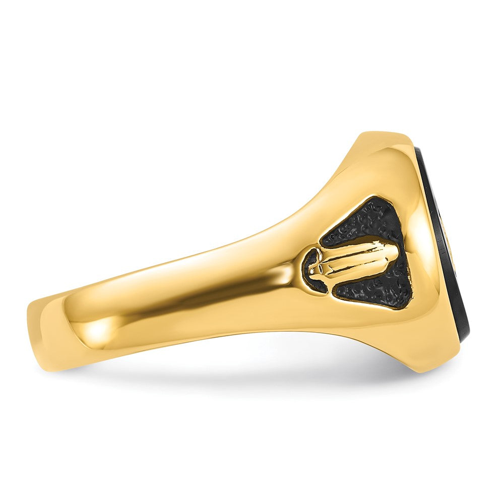 IB Goodman 14k Mens Polished and Textured with Black Enamel and Oval Onyx Masonic Ring