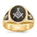 IB Goodman 14k Mens Polished and Textured with Black Enamel and Oval Onyx Masonic Ring
