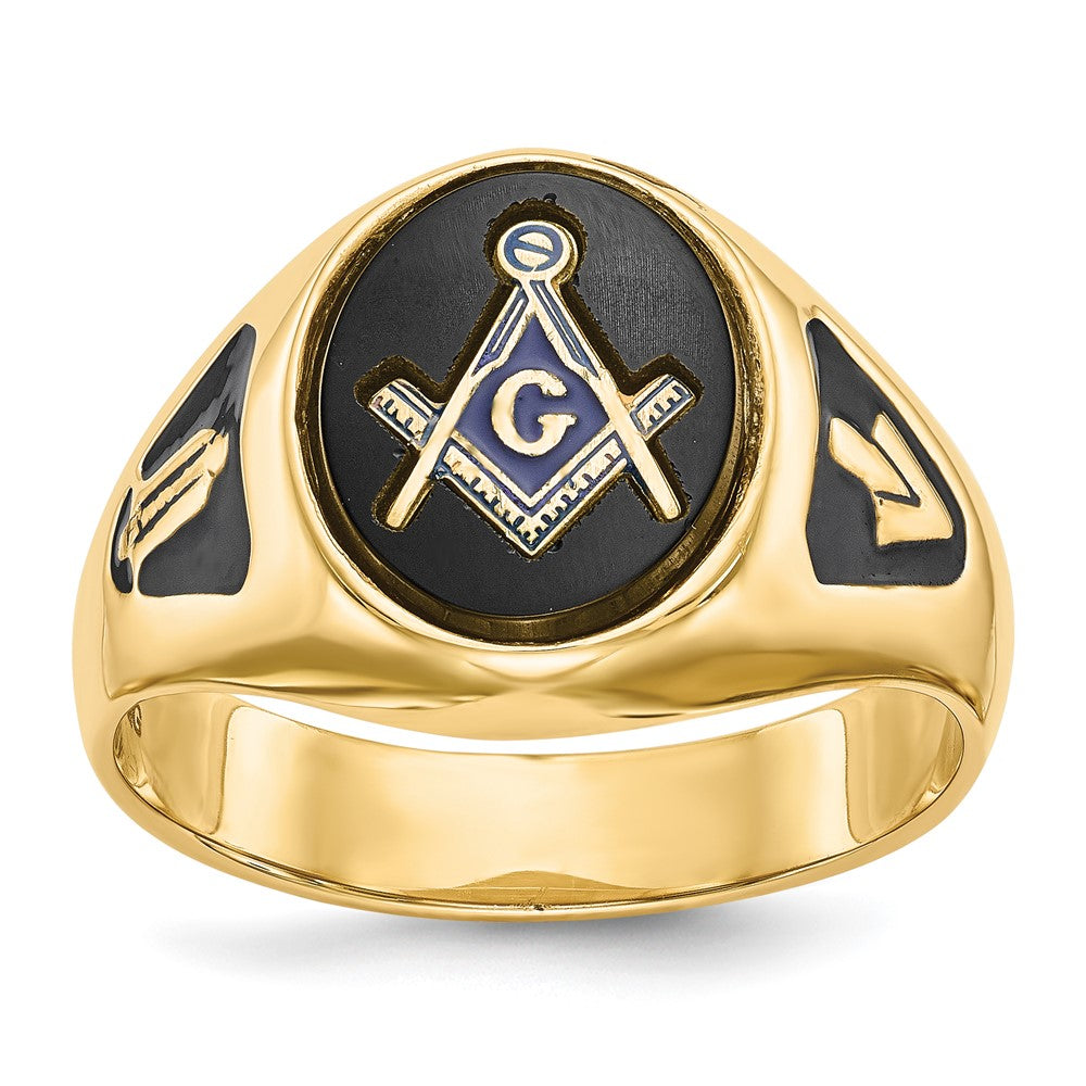 IB Goodman 14k Mens Polished and Textured with Black Enamel and Oval Onyx Masonic Ring