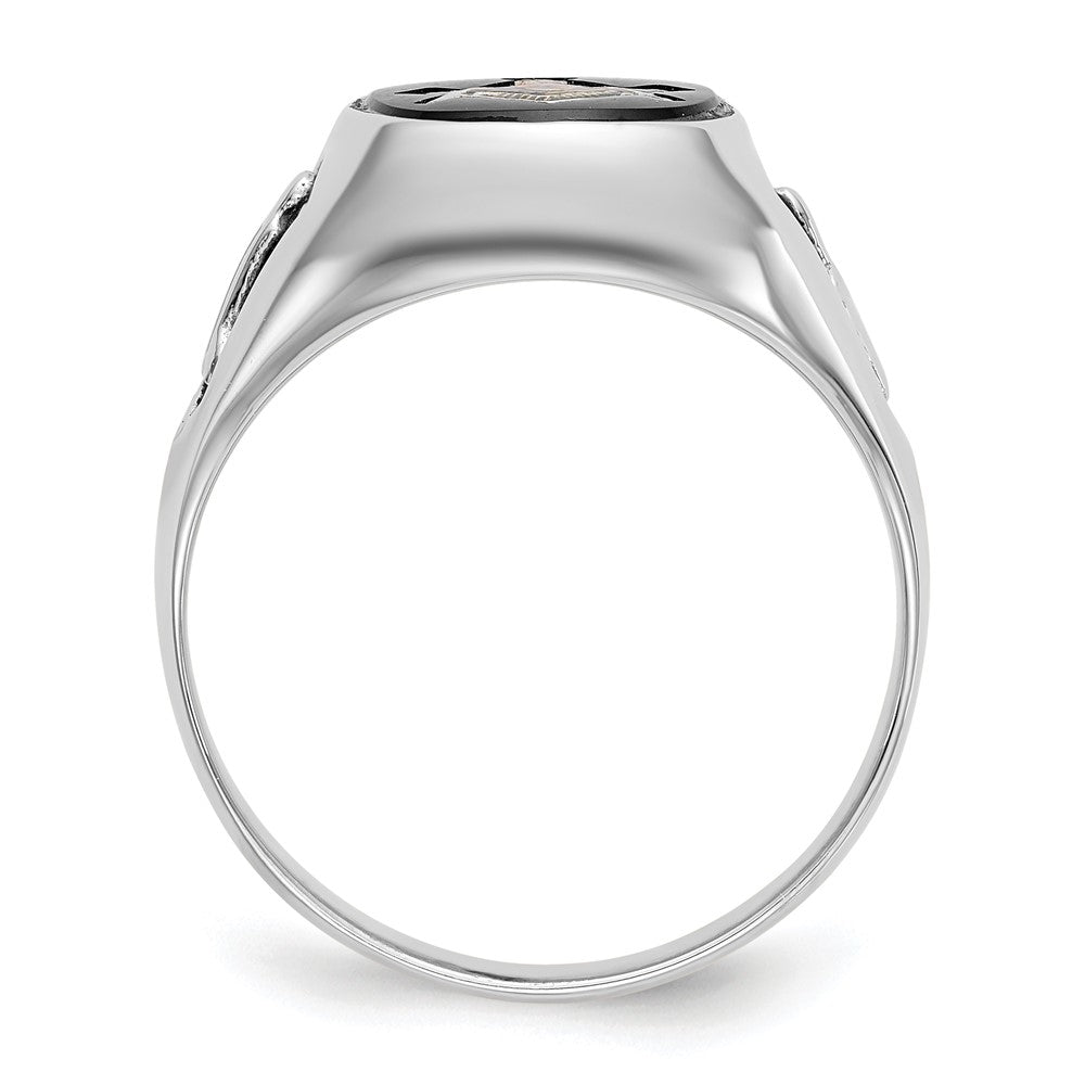 IB Goodman 14k White Gold Mens Polished and Textured with Black Enamel and Onyx Masonic Ring