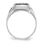 IB Goodman 14k White Gold Mens Polished and Textured with Black Enamel and Onyx Masonic Ring