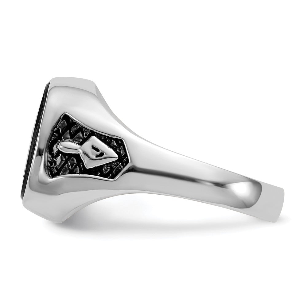 IB Goodman 14k White Gold Mens Polished and Textured with Black Enamel and Onyx Masonic Ring