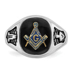IB Goodman 14k White Gold Mens Polished and Textured with Black Enamel and Onyx Masonic Ring