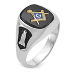 IB Goodman 14k White Gold Mens Polished and Textured with Black Enamel and Onyx Masonic Ring