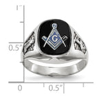 IB Goodman 14k White Gold Mens Polished and Textured with Black Enamel and Onyx Masonic Ring
