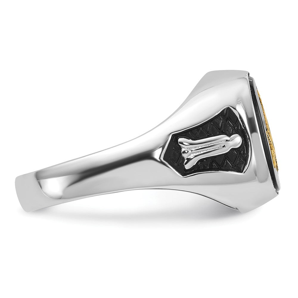 IB Goodman 14k White Gold Mens Polished and Textured with Black Enamel and Onyx Masonic Ring