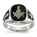 IB Goodman 14k White Gold Mens Polished and Textured with Black Enamel and Onyx Masonic Ring