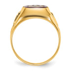 IB Goodman 14k Mens Polished and Textured with Black Enamel and Lab Created Ruby Masonic Ring