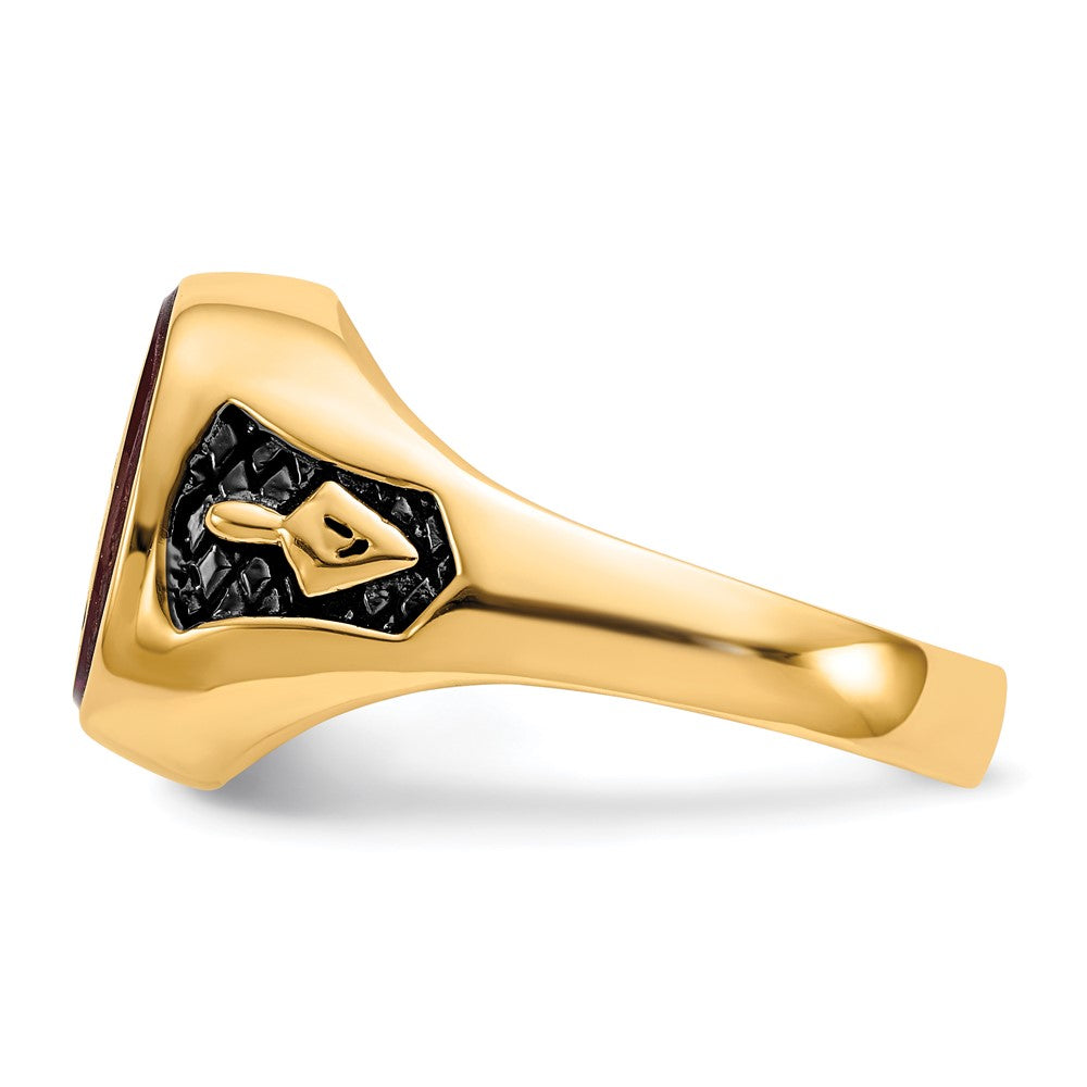 IB Goodman 14k Mens Polished and Textured with Black Enamel and Lab Created Ruby Masonic Ring