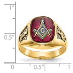 IB Goodman 14k Mens Polished and Textured with Black Enamel and Lab Created Ruby Masonic Ring