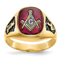 IB Goodman 14k Mens Polished and Textured with Black Enamel and Lab Created Ruby Masonic Ring