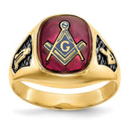 IB Goodman 14k Mens Polished and Textured with Black Enamel and Lab Created Ruby Masonic Ring