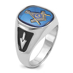 IB Goodman 14k White Gold Mens Polished and Textured with Black Enamel and Imitation Blue Spinel Masonic Ring