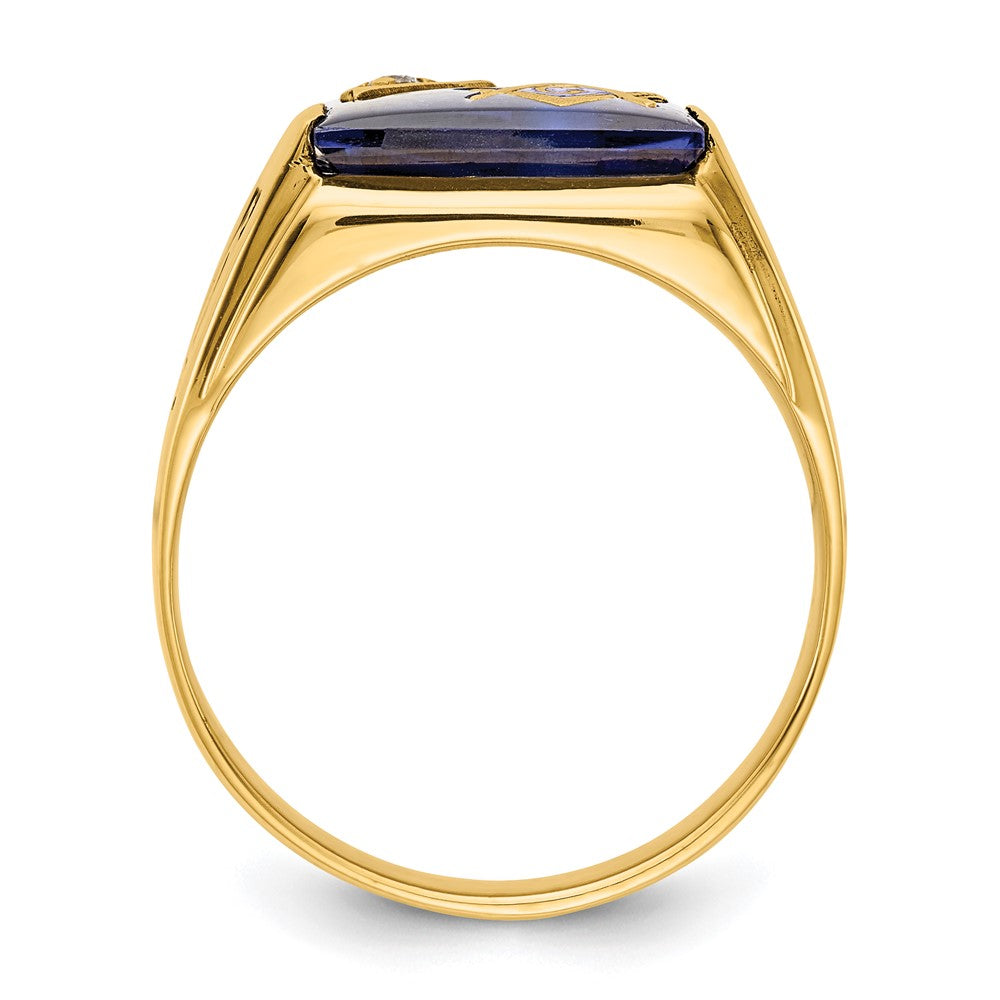IB Goodman 14k Mens Polished and Textured Black Enameled Imitation Blue Spinel and AA Quality Diamond Masonic Ring