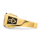 IB Goodman 14k Mens Polished and Textured Black Enameled Imitation Blue Spinel and A Quality Diamond Masonic Ring