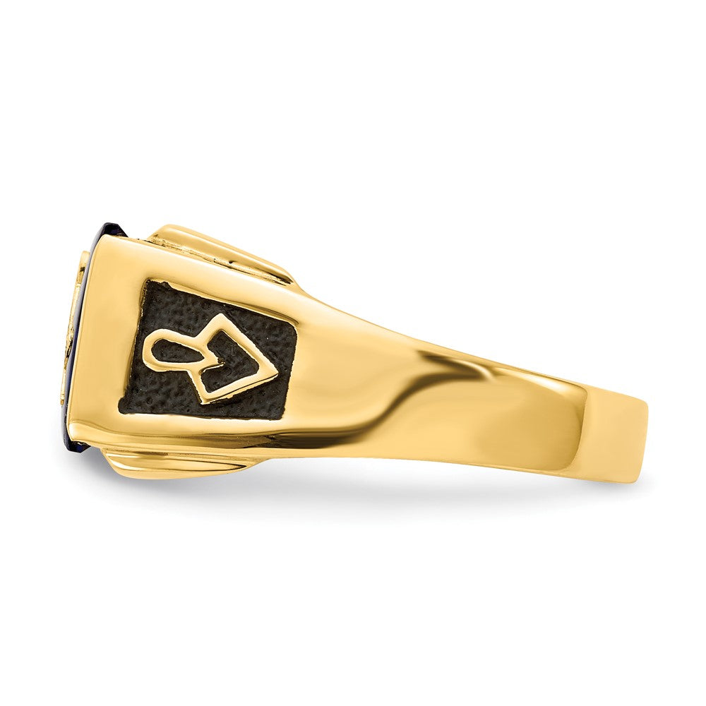 IB Goodman 14k Mens Polished and Textured Black Enameled Imitation Blue Spinel and A Quality Diamond Masonic Ring