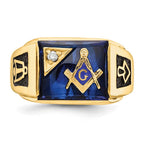 IB Goodman 14k Mens Polished and Textured Black Enameled Imitation Blue Spinel and AA Quality Diamond Masonic Ring
