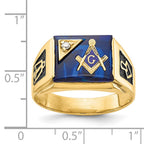 IB Goodman 14k Mens Polished and Textured Black Enameled Imitation Blue Spinel and A Quality Diamond Masonic Ring