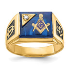IB Goodman 14k Mens Polished and Textured Black Enameled Imitation Blue Spinel and A Quality Diamond Masonic Ring