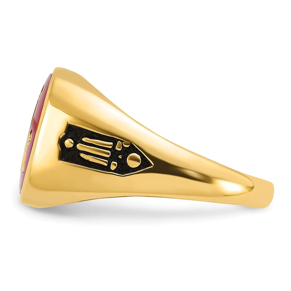 IB Goodman 14k Mens Polished and Textured with Black Enamel and Lab Created Ruby Masonic Ring