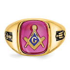 IB Goodman 14k Mens Polished and Textured with Black Enamel and Lab Created Ruby Masonic Ring