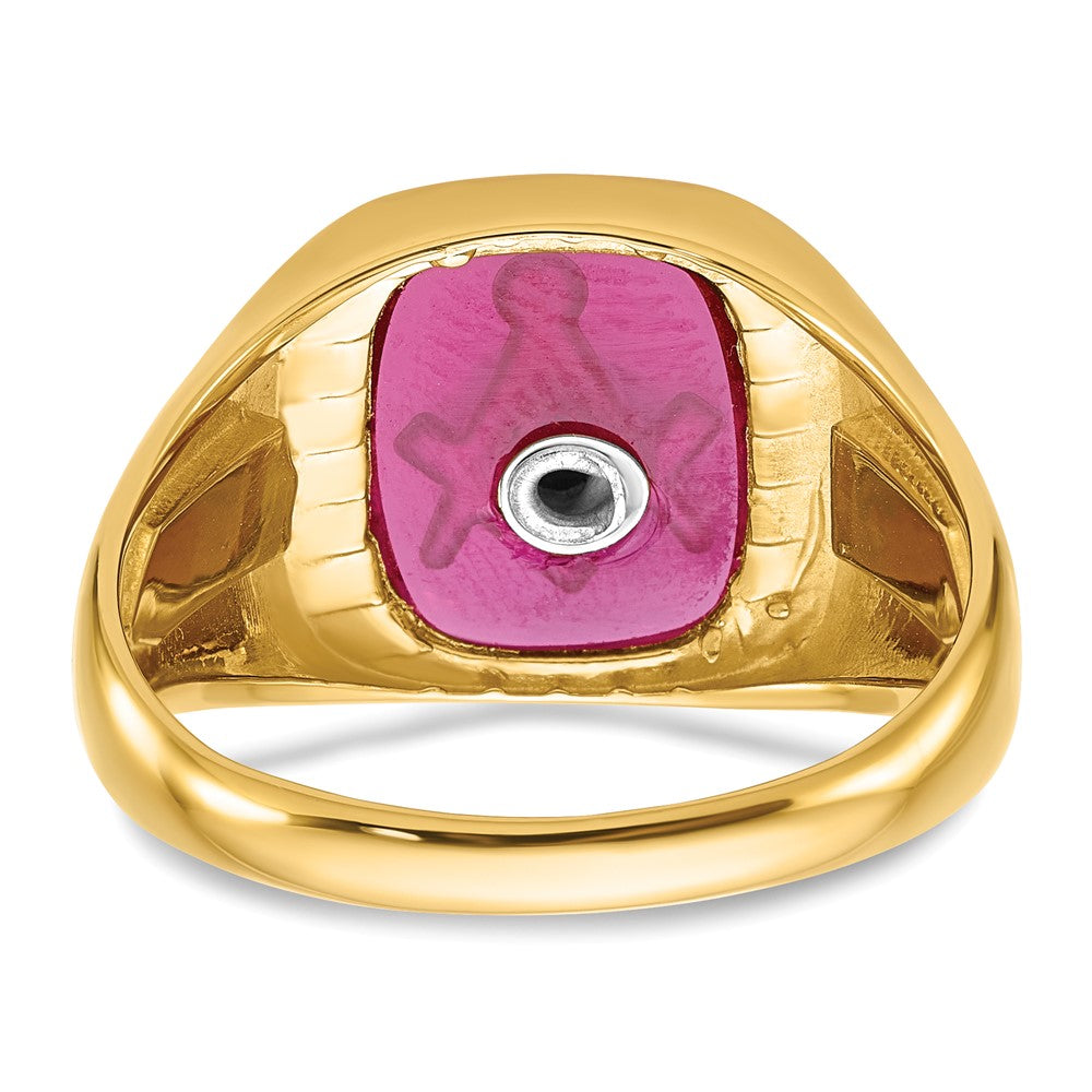 IB Goodman 14k Mens Polished and Textured with Black Enamel and Lab Created Ruby Masonic Ring