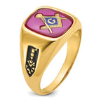 IB Goodman 14k Mens Polished and Textured with Black Enamel and Lab Created Ruby Masonic Ring