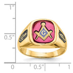 IB Goodman 14k Mens Polished and Textured with Black Enamel and Lab Created Ruby Masonic Ring