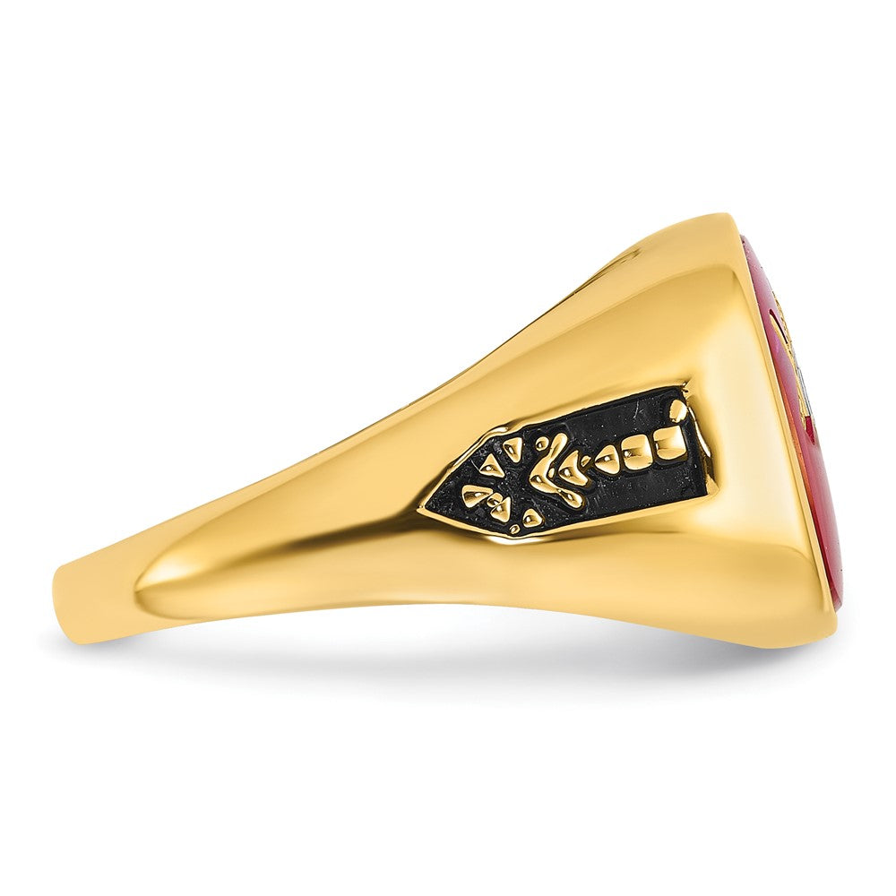 IB Goodman 14k Mens Polished and Textured with Black Enamel and Lab Created Ruby Masonic Ring