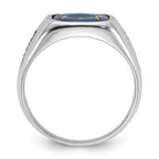 IB Goodman 14k White Gold Mens Polished and Grooved with Black Enamel and Imitation Blue Spinel Masonic Ring