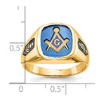 IB Goodman 14k White Gold Mens Polished and Grooved with Black Enamel and Imitation Blue Spinel Masonic Ring