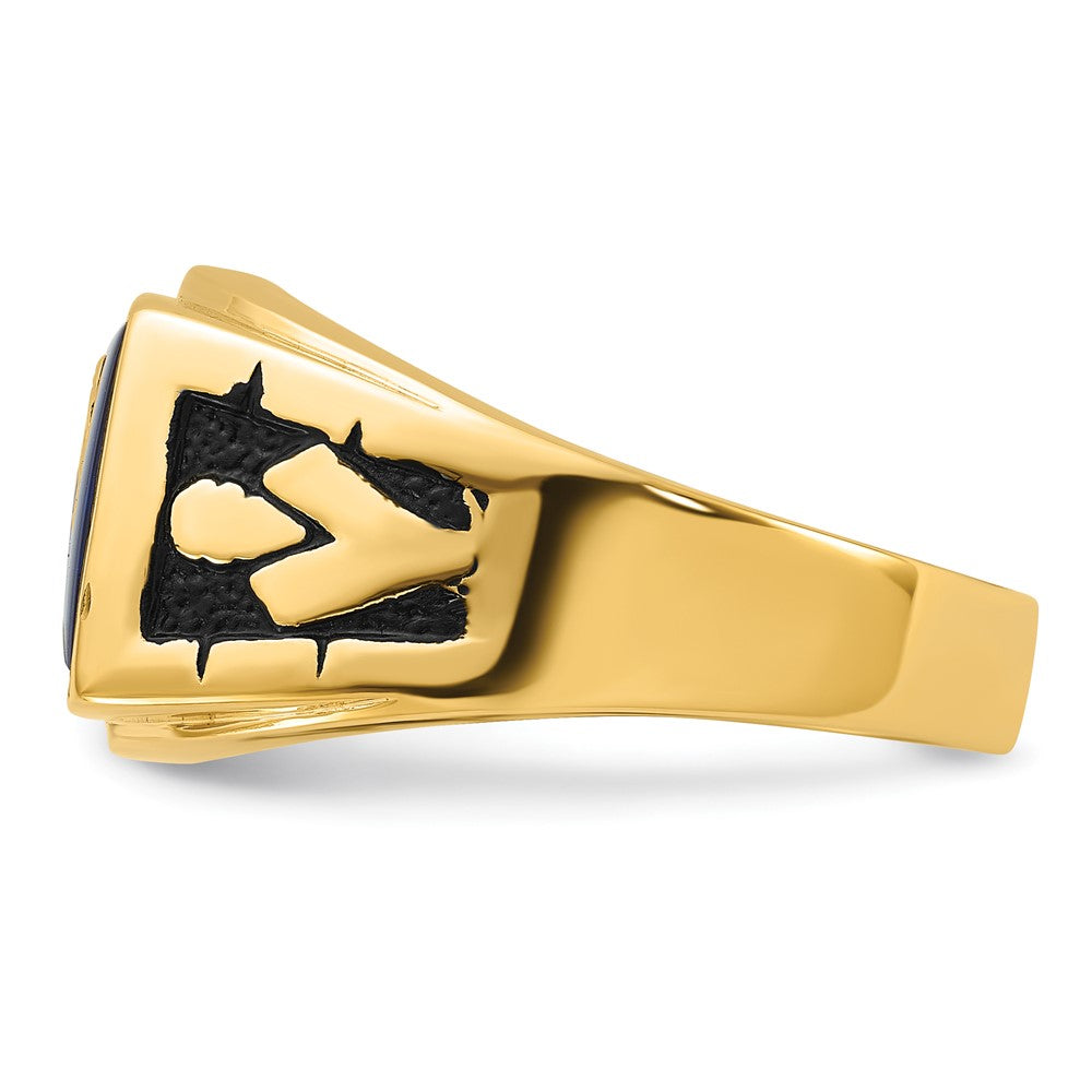 IB Goodman 14k Mens Polished and Textured with Black Enamel and Imitation Blue Spinel Masonic Ring