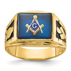 IB Goodman 14k Mens Polished and Textured with Black Enamel and Imitation Blue Spinel Masonic Ring