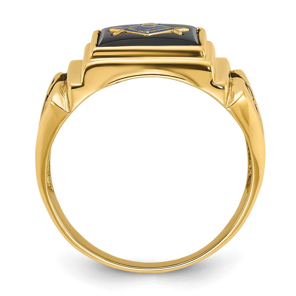 IB Goodman 14k Mens Polished and Textured with Black Enamel and Onyx Masonic Ring