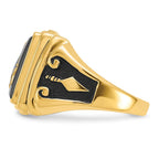 14k White Gold Men's Polished and Textured with Black Enamel and Onyx Masonic Ring