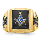 IB Goodman 14k Mens Polished and Textured with Black Enamel and Onyx Masonic Ring