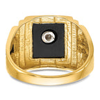 IB Goodman 14k Mens Polished and Textured with Black Enamel and Onyx Masonic Ring