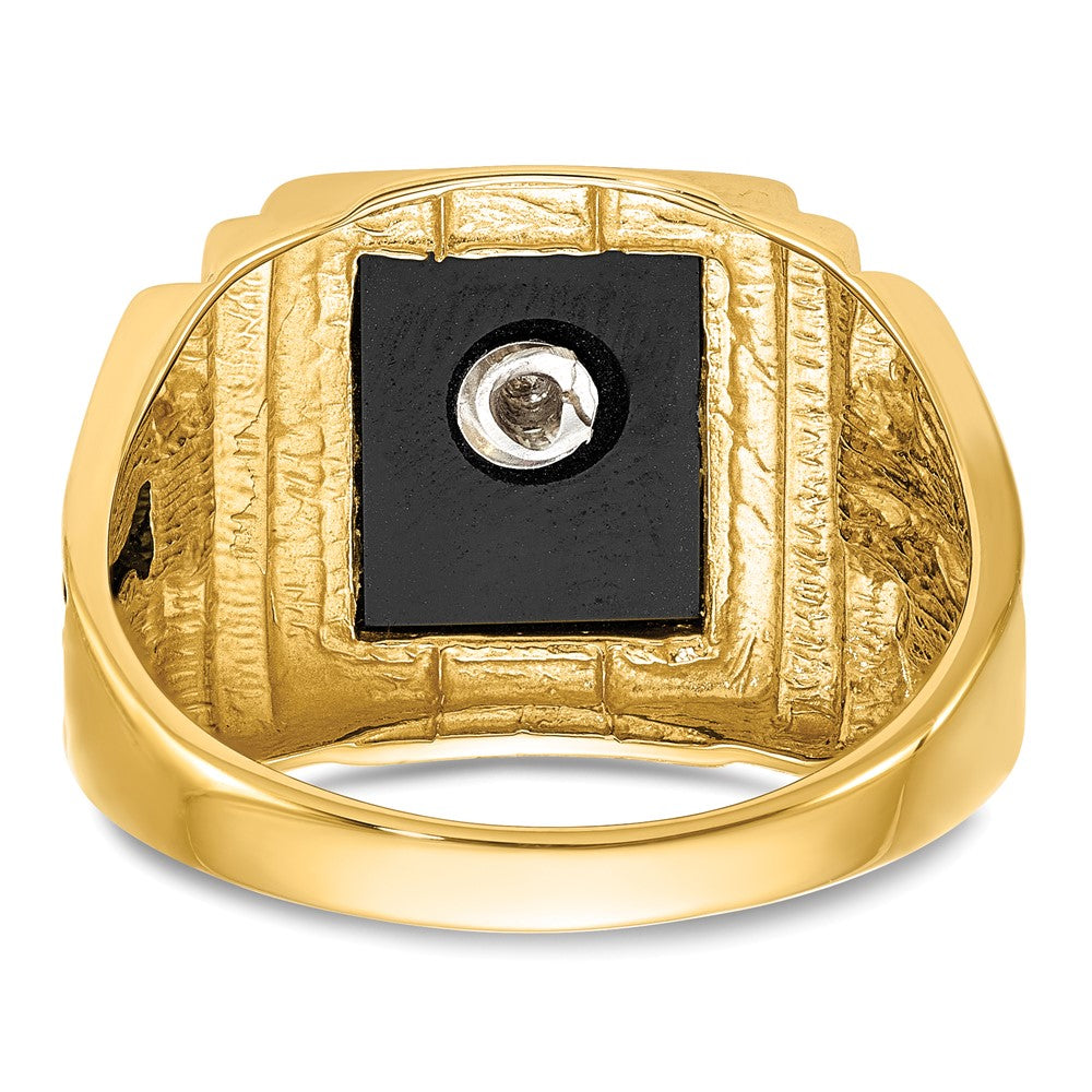 14k White Gold Men's Polished and Textured with Black Enamel and Onyx Masonic Ring