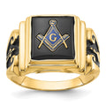 IB Goodman 14k Mens Polished and Textured with Black Enamel and Onyx Masonic Ring
