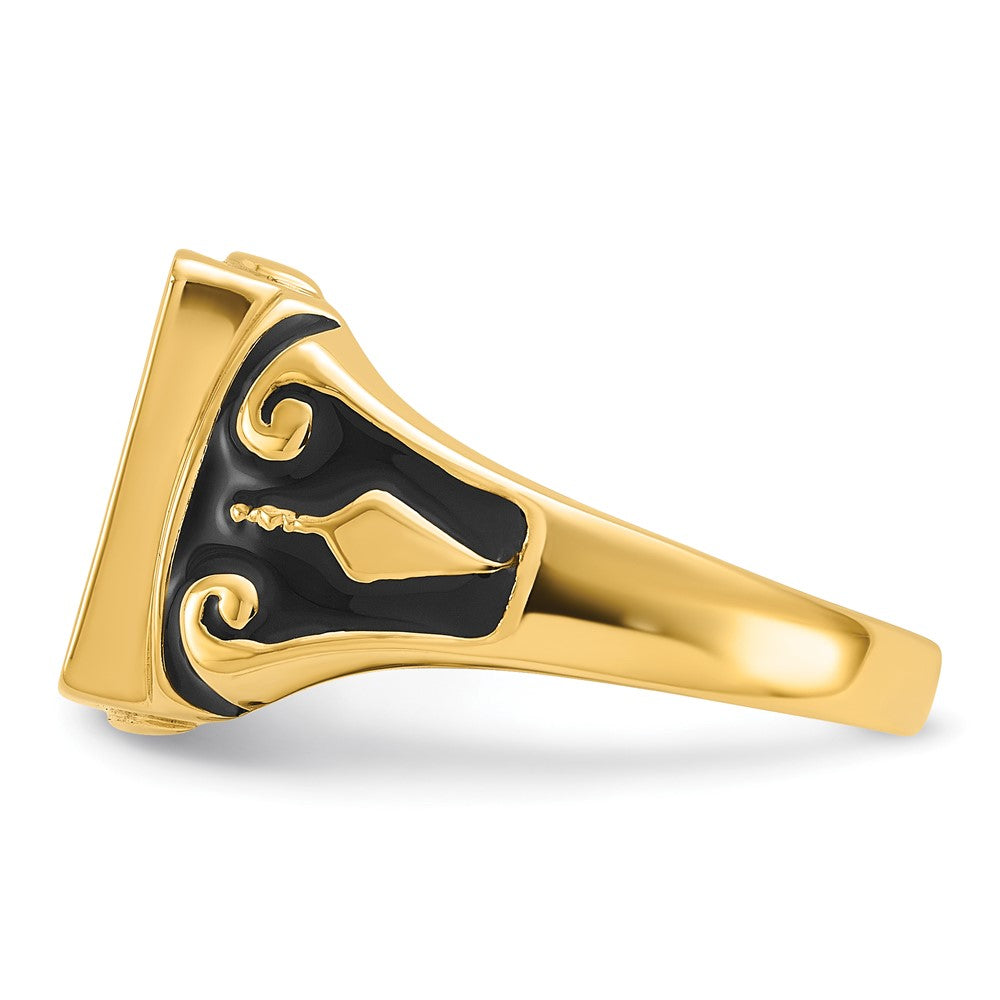 IB Goodman 14k Mens Polished and Textured with Black Enamel Masonic Ring