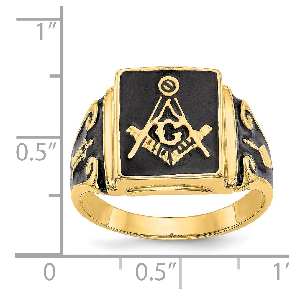 IB Goodman 14k Mens Polished and Textured with Black Enamel Masonic Ring