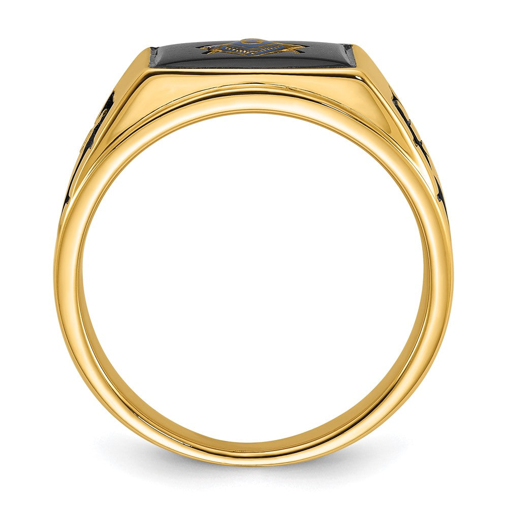 IB Goodman 14k Mens Polished and Textured with Black Enamel and Onyx Masonic Ring