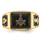 IB Goodman 14k Mens Polished and Textured with Black Enamel and Onyx Masonic Ring