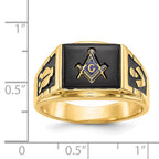 IB Goodman 14k Mens Polished and Textured with Black Enamel and Onyx Masonic Ring